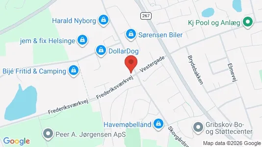 Erhvervslejemål til salg i Helsinge - kort over placeringen