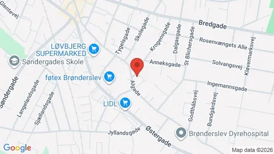 Boligudlejningsejendomme til salg i Brønderslev - kort over placeringen
