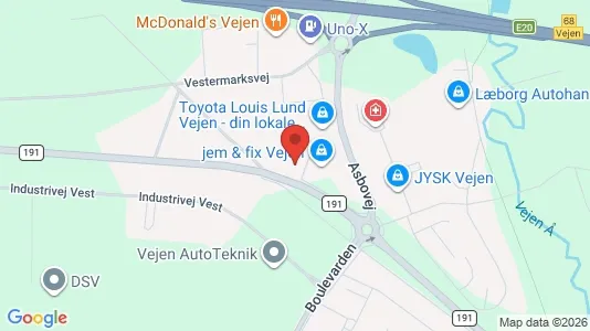 Erhvervslejemål til salg i Vejen - kort over placeringen
