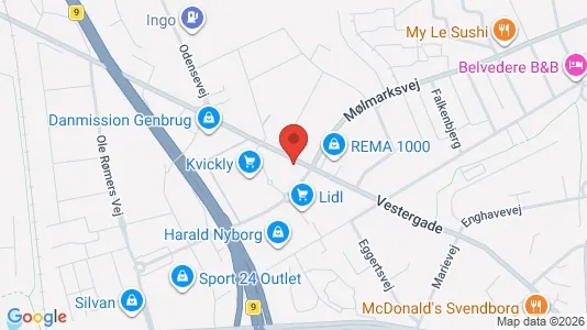 Erhvervslejemål til leje i Svendborg - kort over placeringen