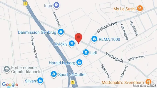 Erhvervslejemål til leje i Svendborg - kort over placeringen
