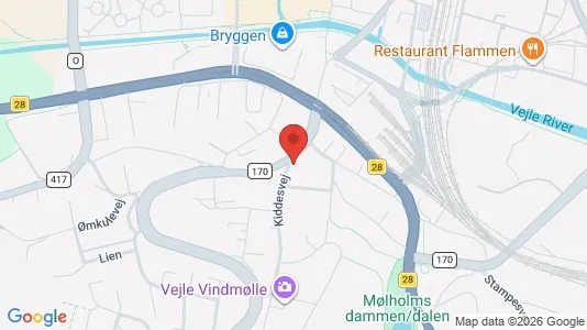 Erhvervslejemål til salg i Vejle Centrum - kort over placeringen