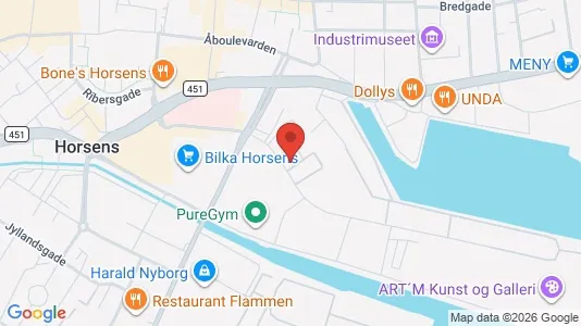 Værkstedslokaler til leje i Horsens - kort over placeringen